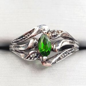 Genuine Green Marquise Chrome Diopside Siberian Emerald 925 Sterling Silver Ring